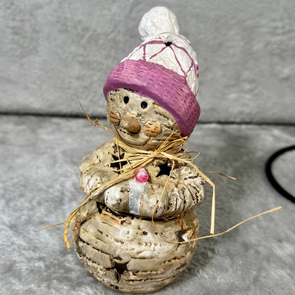 Snowman Vintage Rustic Cottagecore Candle Holder Figurine 7" Boho Cutout Stars
